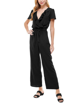Kingston Grey Women's Belted Ruffled Jumpsuit Black Size Large