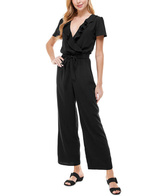 Kingston Grey Women's Belted Ruffled Jumpsuit Black Size Large