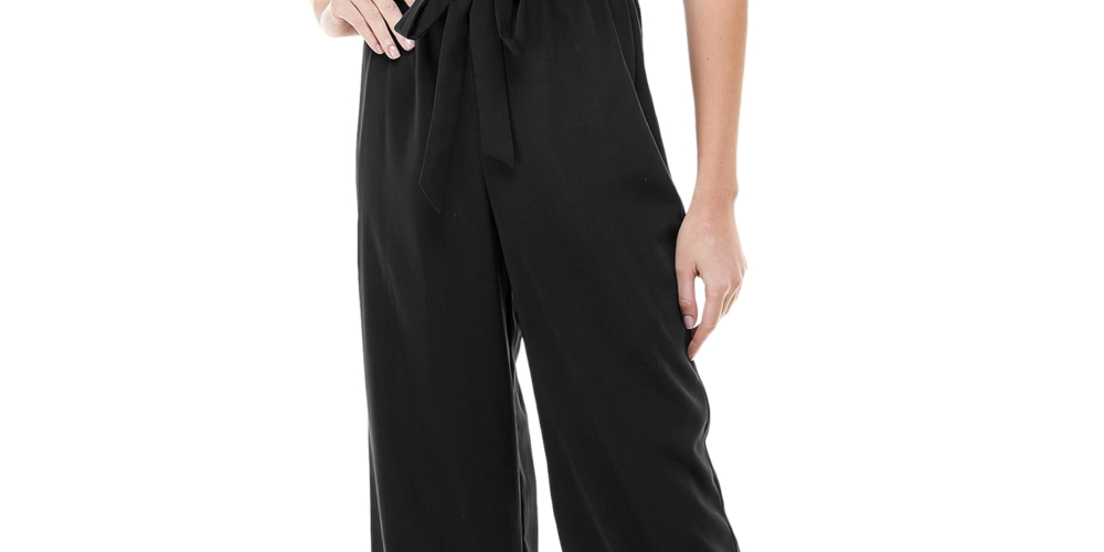 Kingston Grey Women's Belted Ruffled Jumpsuit Black Size Large