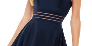 City Studios Juniors' Illusion-Waist Scuba Fit & Flare Dress Navy Size 9