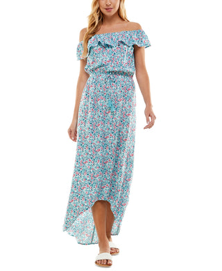 Kingston Grey Junior's Off The Shoulder High Low Dress Blue Size Medium