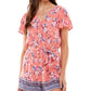 Kingston Junior's Belted Flutter Sleeve Romper Coral Multi Size Small