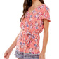 Kingston Junior's Belted Flutter Sleeve Romper Coral Multi Size Small