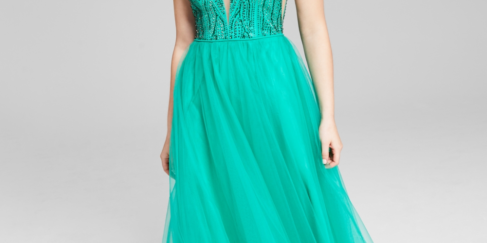 Say Yes To The Prom Women's Beaded Maxi Evening Dress Green Size 3