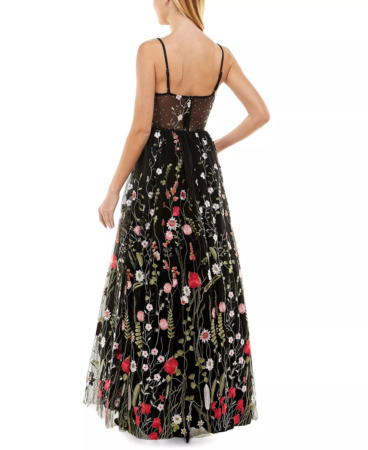 City Studios Junior's Embroidered Illusion Corset Gown Black Size 1