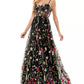 City Studios Junior's Embroidered Illusion Corset Gown Black Size 1