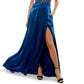 City Studios Women's Embellished Zippered Satin Gown Spaghetti Strap Scoop Neck Dress Blue Size 15