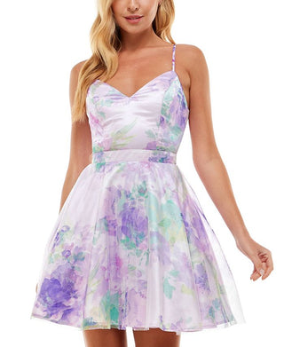 City Studios Junior's Printed Fit & Flare Dress Purple Size 7