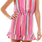 Bebop Junior's Striped Tie Shoulder Romper Pink Size Medium