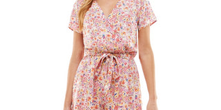 Bebop Junior's Printed Surplice Romper Pink Size Large