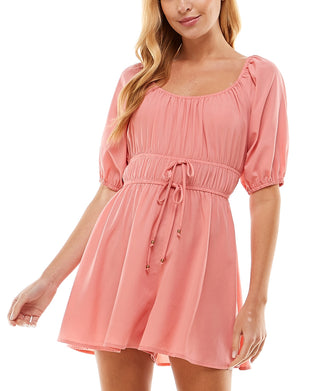 Bebop Women's Smocked Wide Neck Romper Orange Size Large