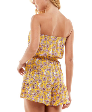 Be Bop Women's Floral Strapless Romper Yellow Size Large