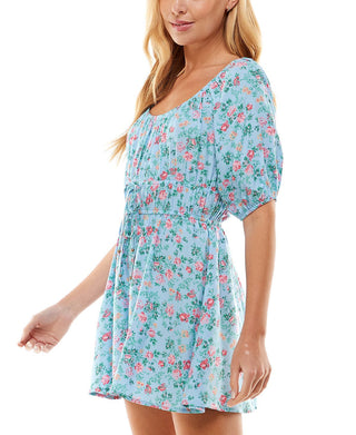 Bebop Junior's Floral Elbow Sleeve Romper Blue Size X-Large