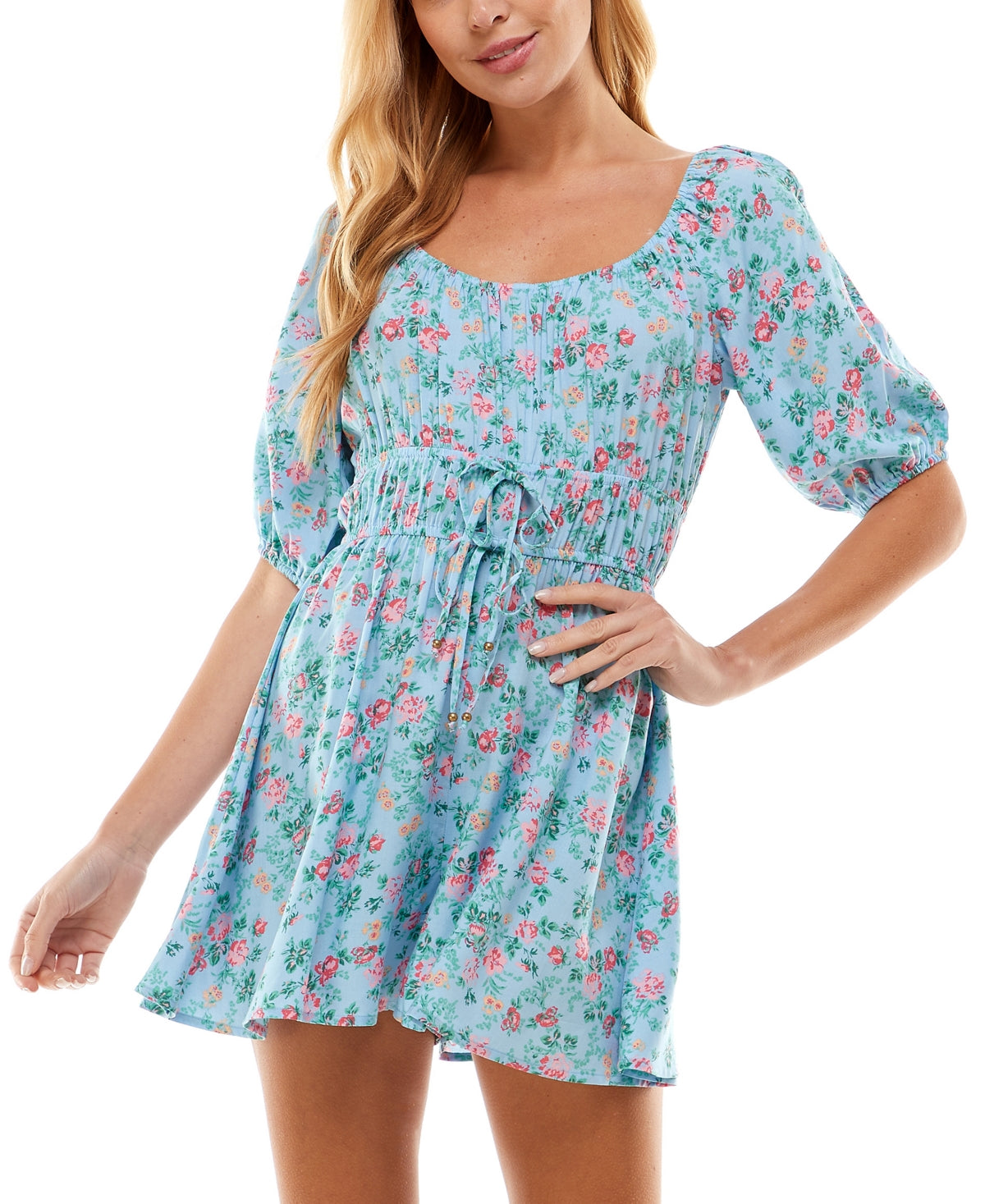 Bebop Junior's Floral Elbow Sleeve Romper Blue Size X-Large