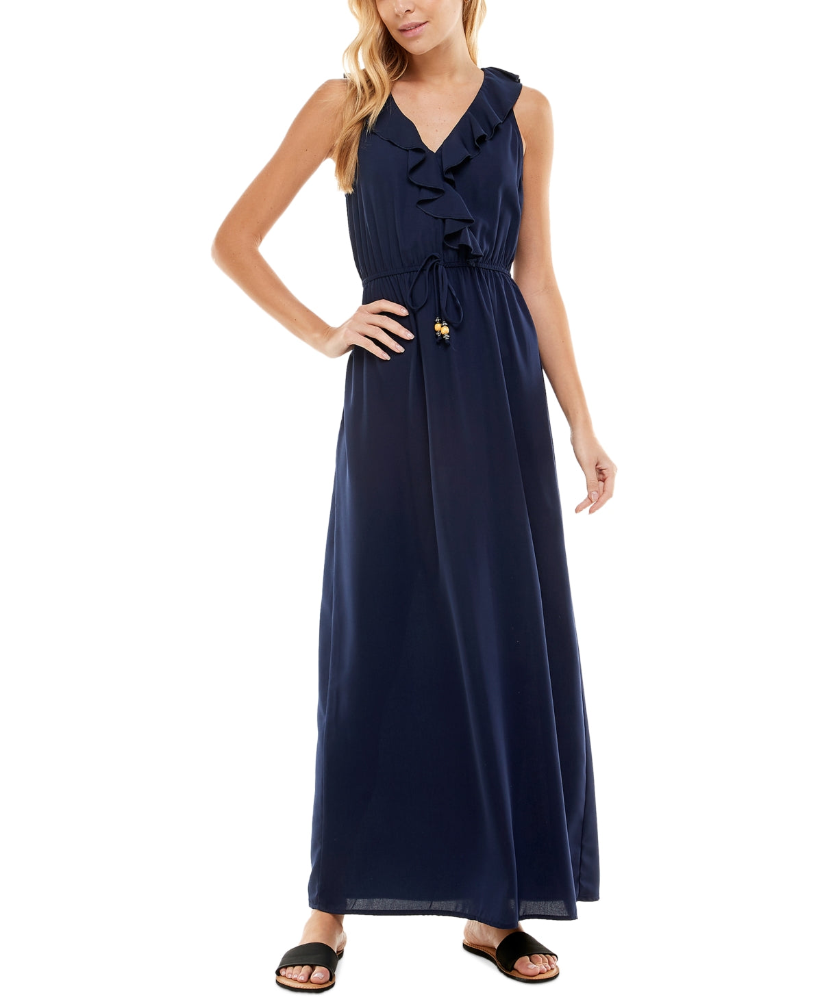 Kingston Grey Junior's Ruffled Drawstring Waist Dress Blue Size XX-Large