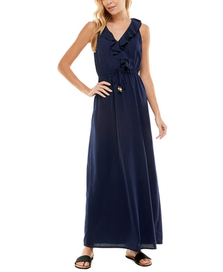 Kingston Grey Junior's Ruffled Drawstring Waist Dress Blue Size XX-Large