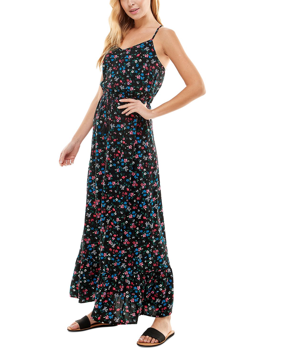 Kingston Grey Junior's Printed Crisscross Maxi Dress Black Size Medium