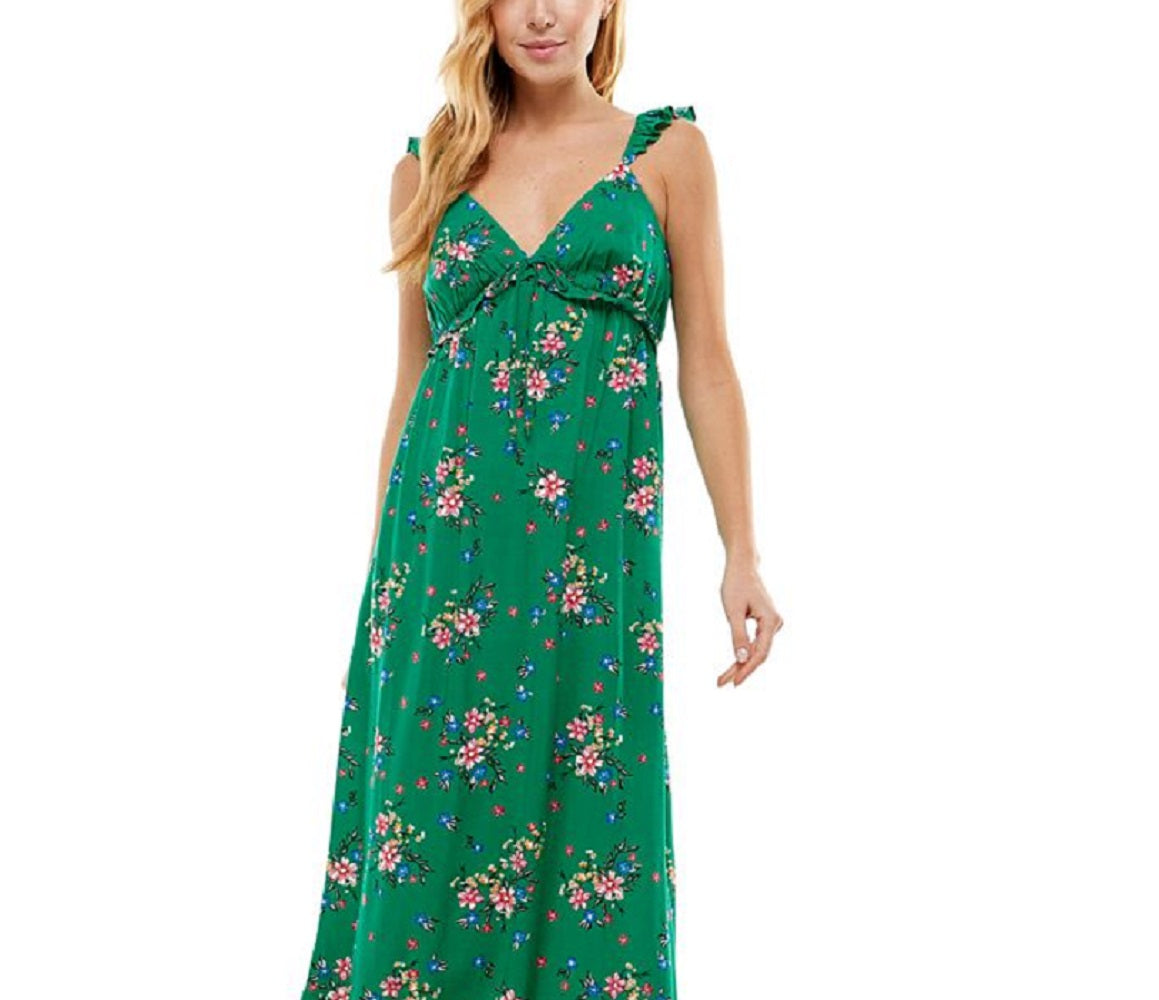 Kingston Junior's Floral Print Maxi Dress Green Size X-Small