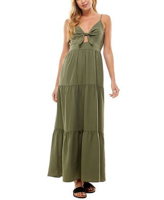 Kingston Grey Junior's Tie Front Tiered Maxi Dress Green Size XX-Large