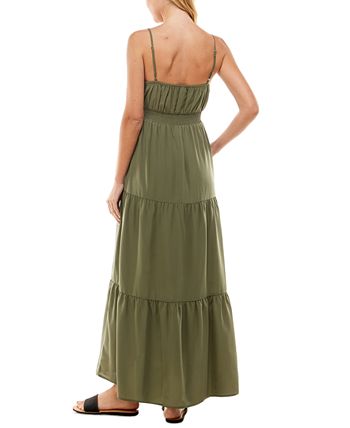 Kingston Grey Junior's Tie Front Tiered Maxi Dress Green Size XX-Large