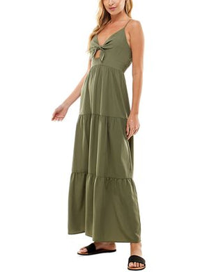 Kingston Grey Junior's Tie Front Tiered Maxi Dress Green Size XX-Large