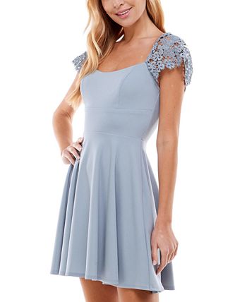 City Studios Junior's Lace Sleeve Mini Dress Blue Size 13