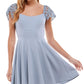 City Studios Junior's Lace Sleeve Mini Dress Blue Size 13