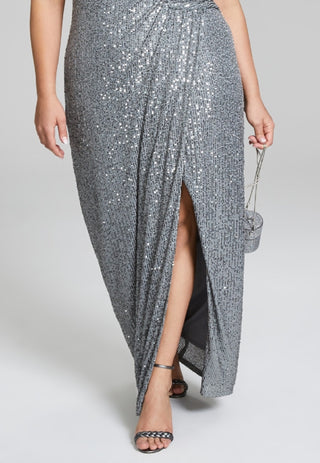 City Studios Junior's Ruched Metallic Gown Gray Size 14