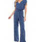 Kingston Grey Women's Floral Tie Waist Jumpsuit Blue Size Large