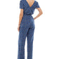 Kingston Grey Women's Floral Tie Waist Jumpsuit Blue Size Large