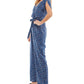 Kingston Grey Women's Floral Tie Waist Jumpsuit Blue Size Large