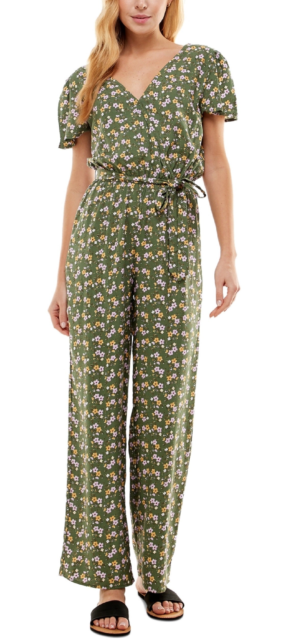 Kingston Women's Floral Print Surplice Jumpsuit Green Size XX-Small