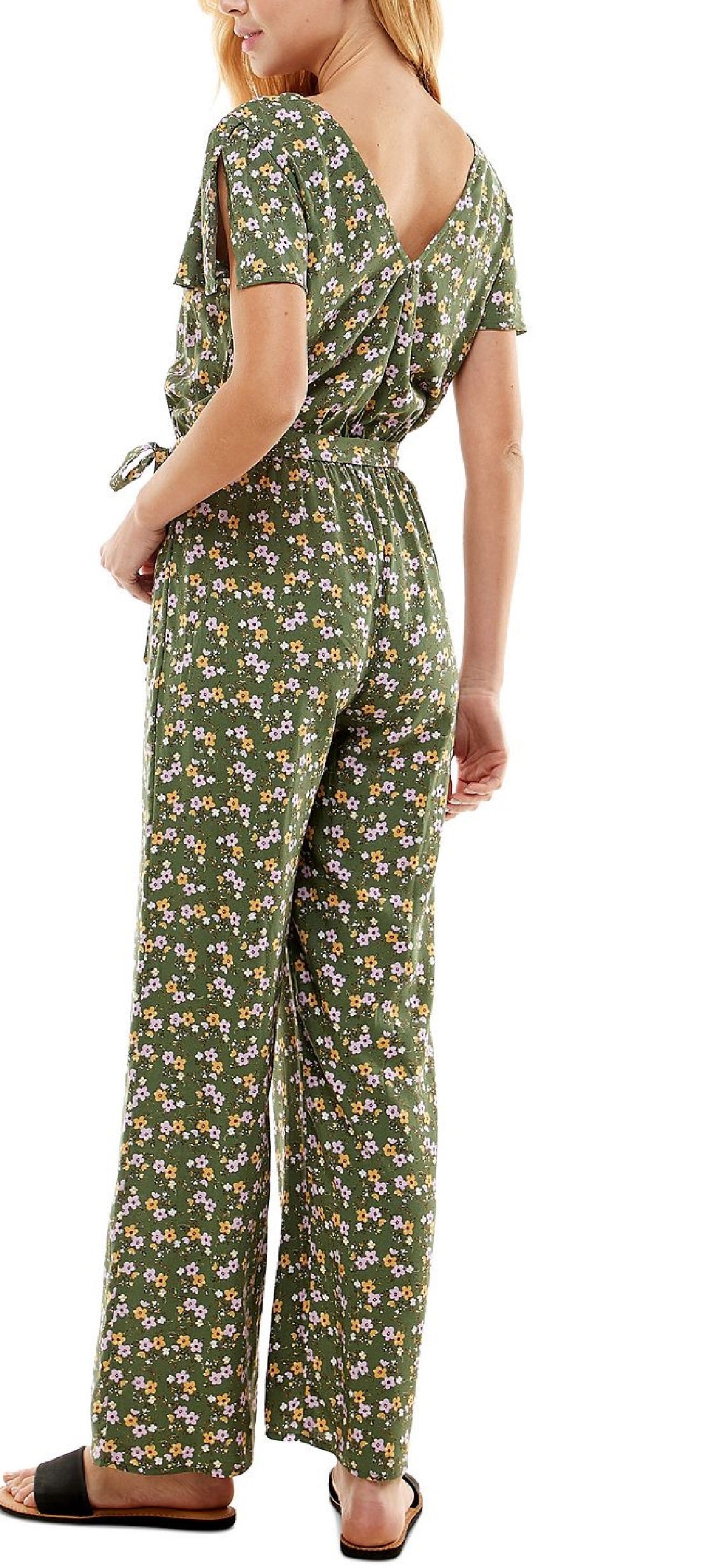 Kingston Women's Floral Print Surplice Jumpsuit Green Size XX-Small