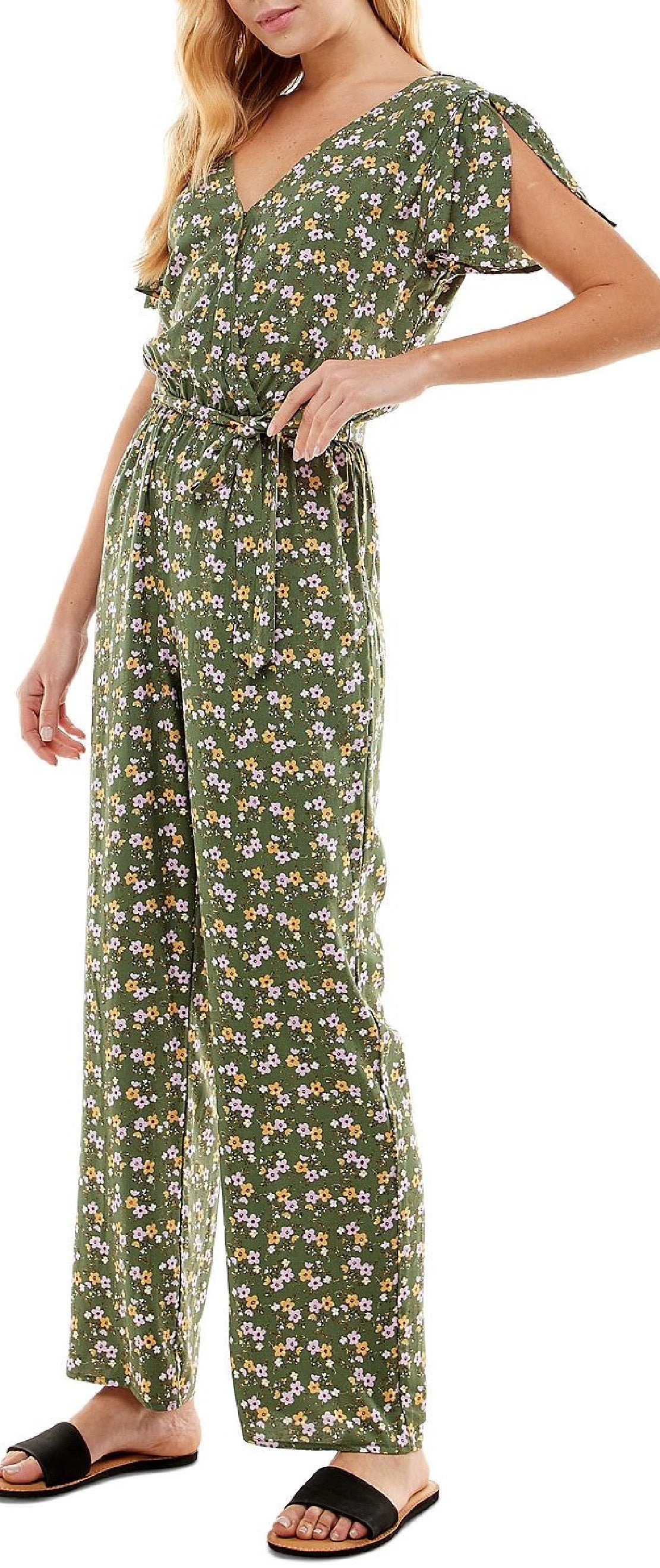Kingston Women's Floral Print Surplice Jumpsuit Green Size XX-Small
