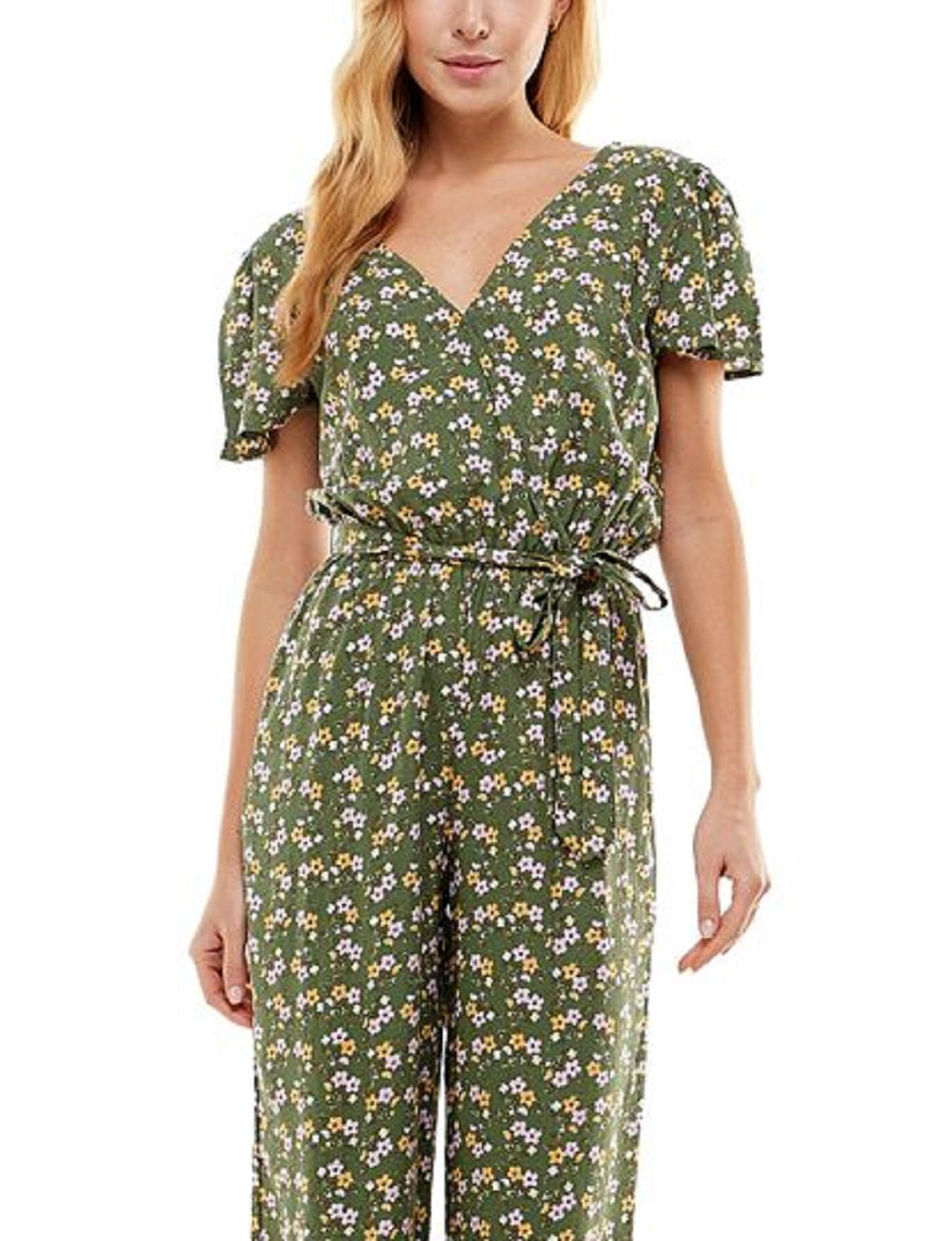 Kingston Junior's Printed Tie Waist Jumpsuit Green Size Large