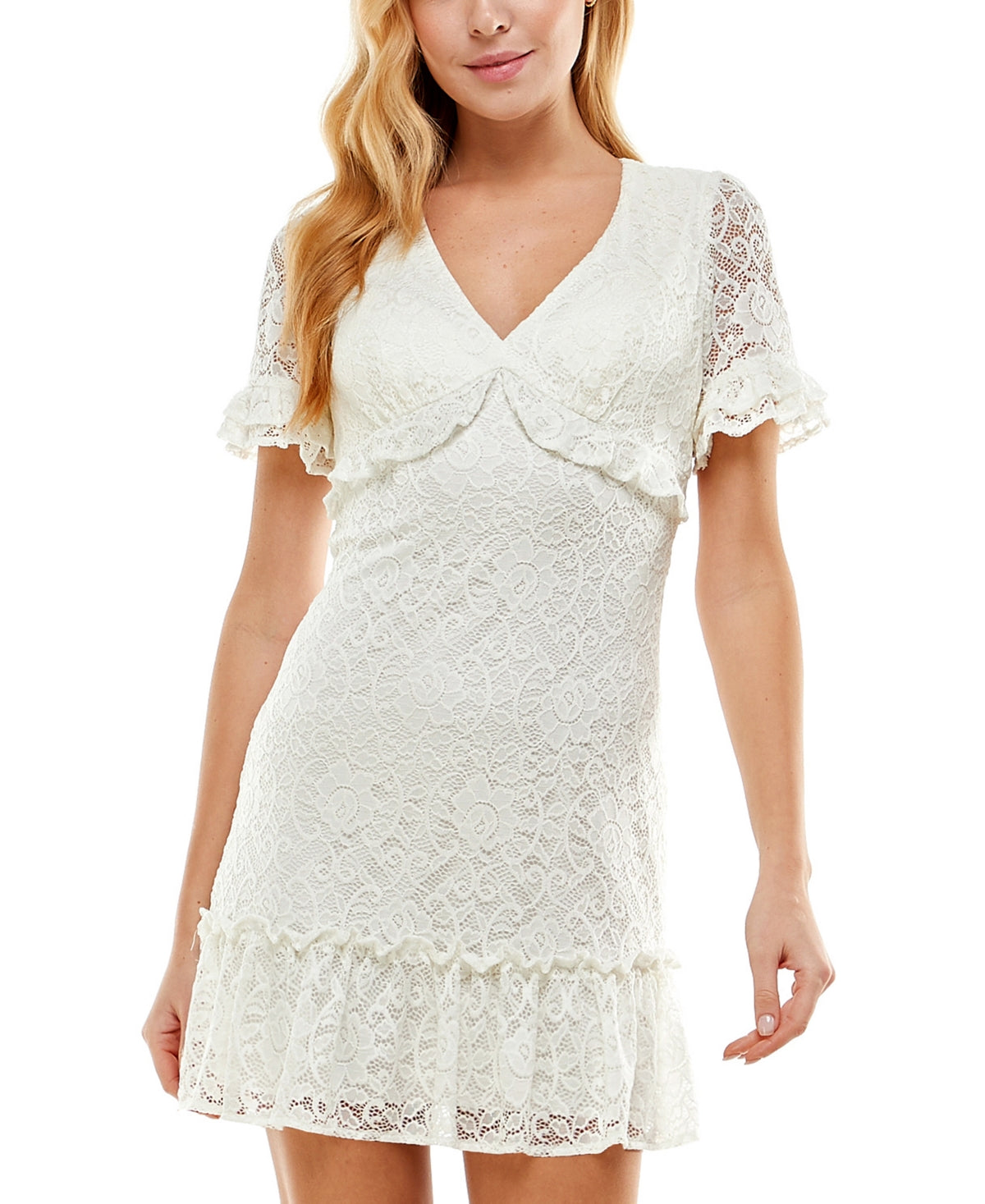 City Studio Women's V Neck Mini Fit & Flare Dress White Size 3