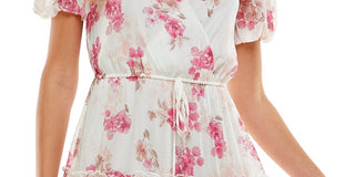 City Studios Junior's Tiered Tie Waist Dress Pink Size Medium