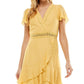 City Studios Junior's Ruffled Faux Wrap Dress Yellow Size Small