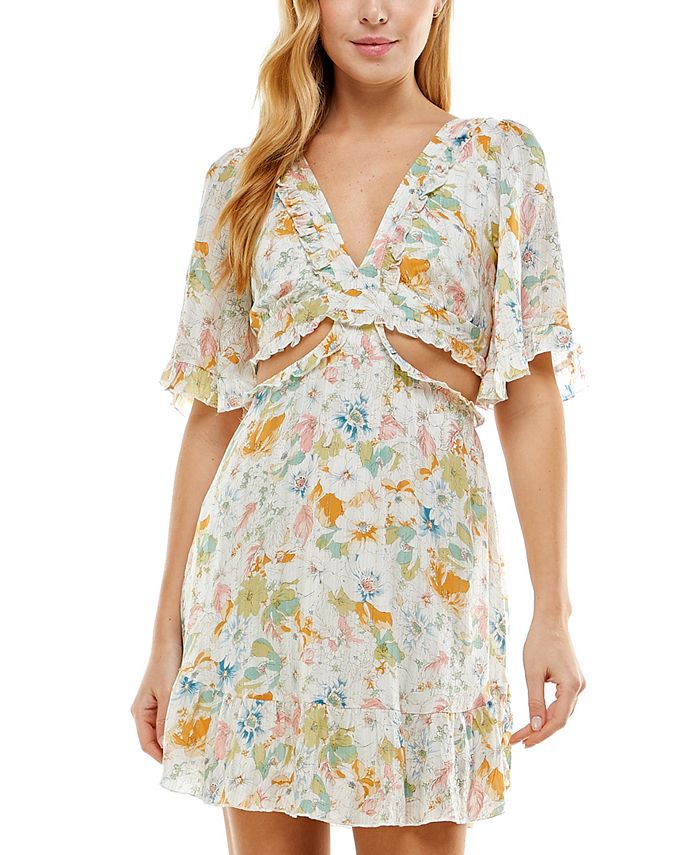 City Studios Junior's Ruffled Cutout Dress Brown Size 0