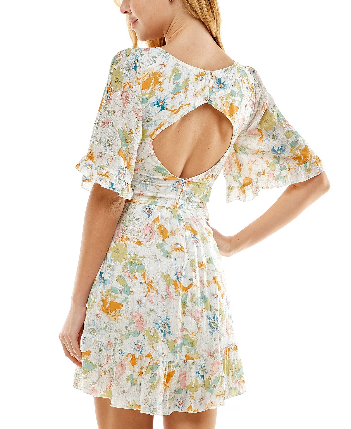 City Studios Junior's Ruffled Cutout Dress Brown Size 0