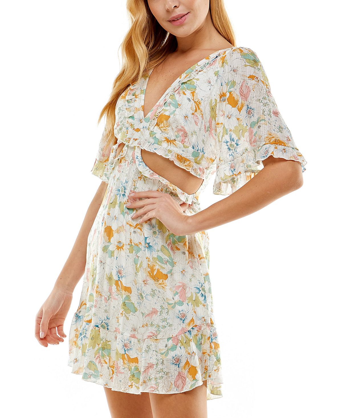 City Studios Junior's Ruffled Cutout Dress Brown Size 0