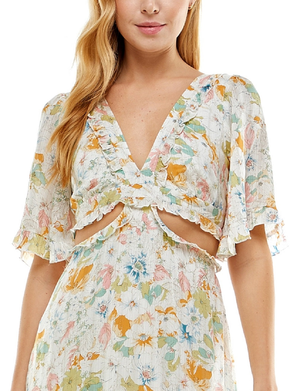 City Studios Junior's Ruffled Cutout Dress Brown Size 9