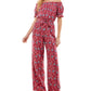 Kingston Grey Junior's Floral Print Off The Shoulder Jumpsuit Red Size Medium