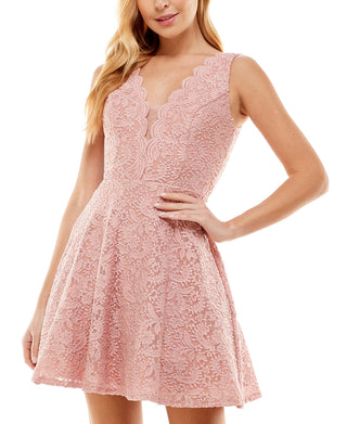 City Studios Junior's V Neck Glitter Lace Dress Pink Size 1