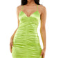 City Studios Junior's Plunge Neck Ruched Dress Yellow Size Small