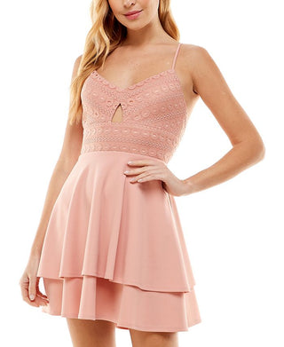 City Studios Junior's Lace Keyhole Skater Dress Pink Size 9