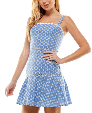 City Studios Junior's Floral Embroidered Fit & Flare Dress Blue Size 1