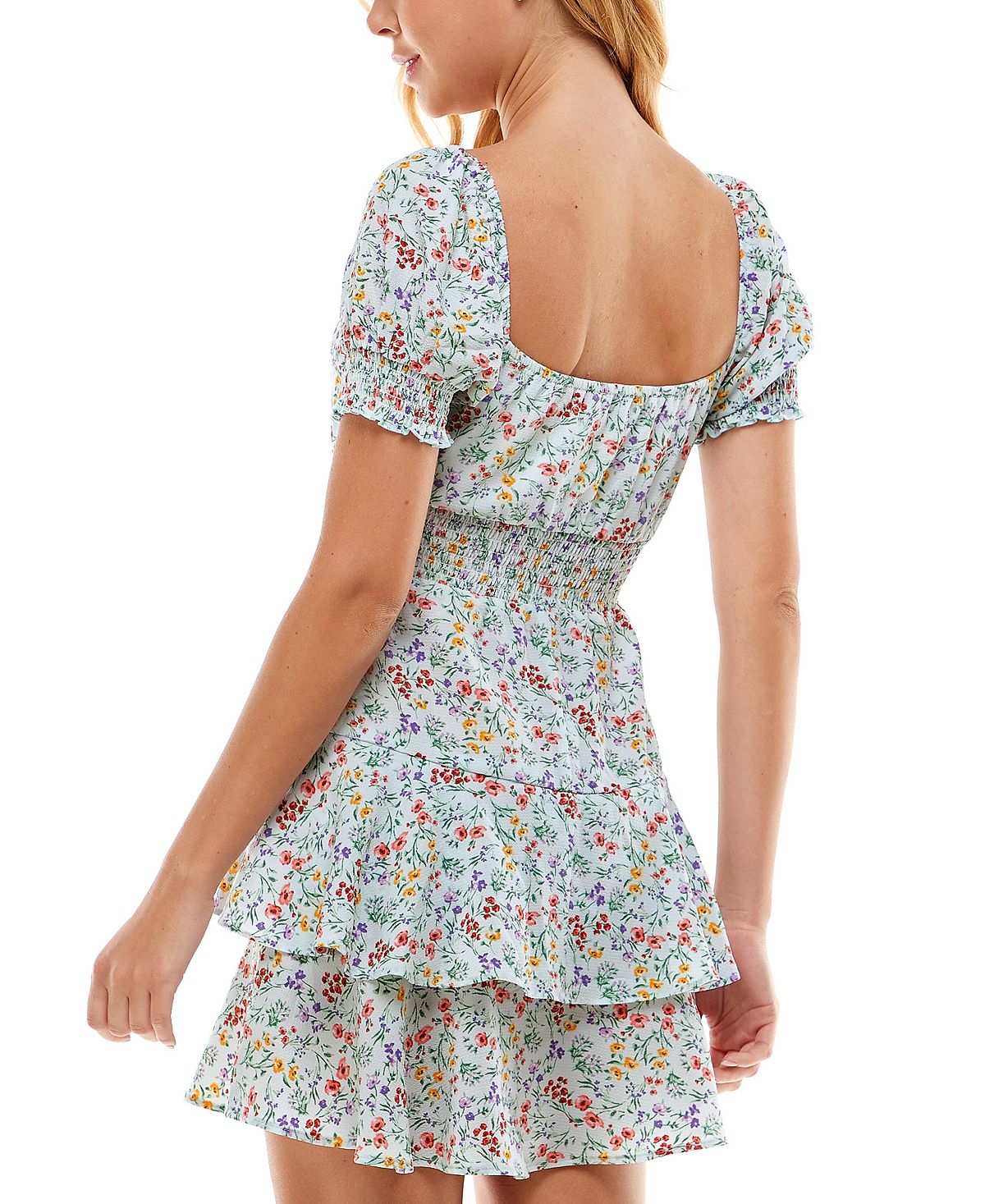 City Studios Junior's Lace Up Smocked TrimDress Blue Size Large