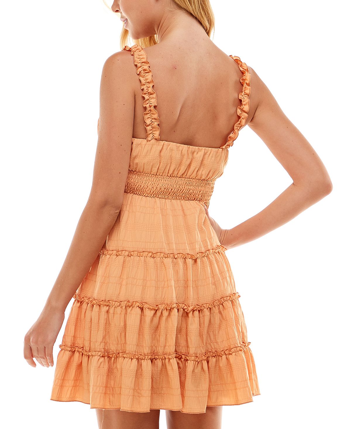 City Studios Junior's Ruffled Tiered Dress Orange Size X-Large