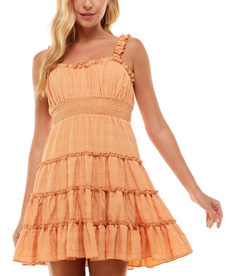 City Studios Junior's Ruffled Tiered Dress Orange Size X-Large